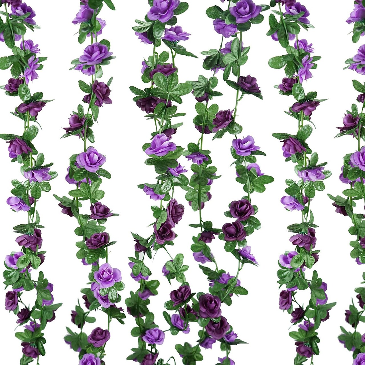 Purple Rose Vines 5 Pcs 41 Ft Fake Flowers Plants (5pc Purple + Dark Purple)